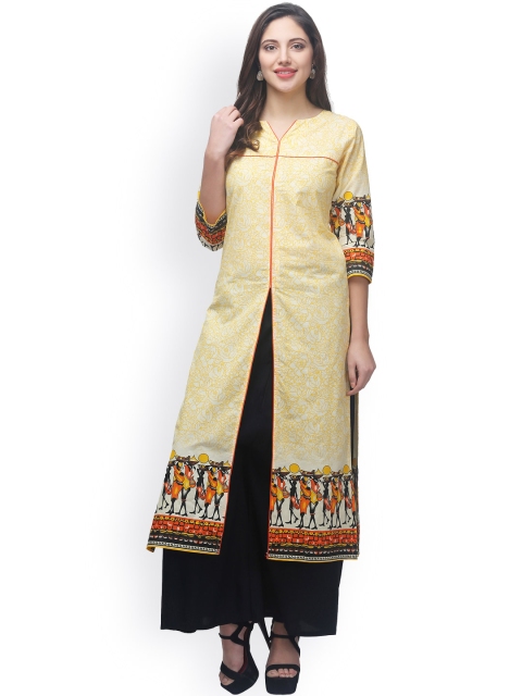 

Abhishti Women Yellow Printed Straight Kurta
