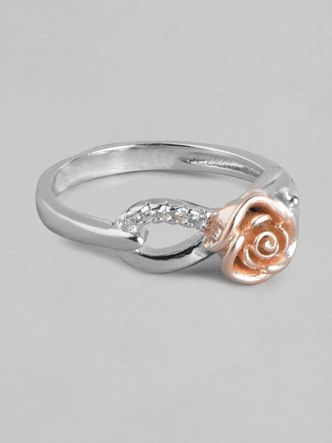 

Zavya Women 925 Sterling Silver & Rose Gold-Toned CZ Studded Flower Ring