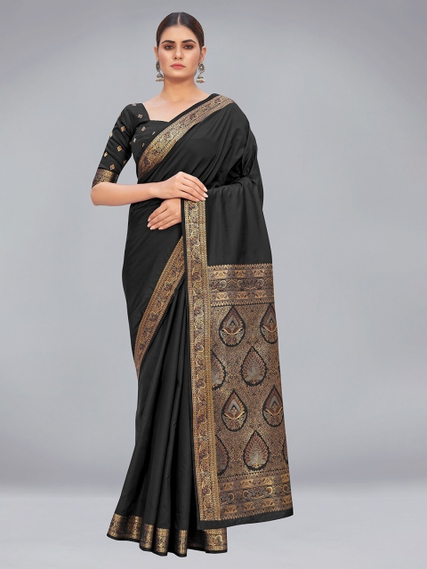 

MONJOLIKA FASHION Black & Gold-Toned Woven Design Zari Silk Blend Banarasi Saree