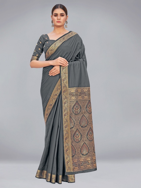 

MONJOLIKA FASHION Grey & Gold-Toned Woven Design Zari Silk Blend Banarasi Saree