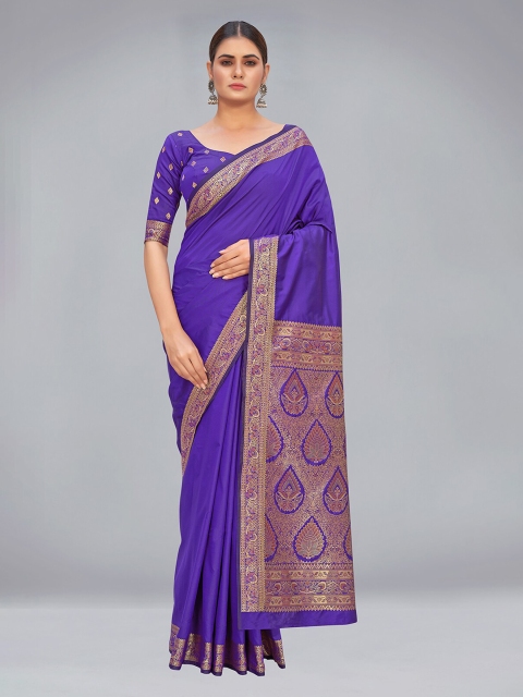 

MONJOLIKA FASHION Violet & Gold-Toned Woven Design Zari Silk Blend Banarasi Saree