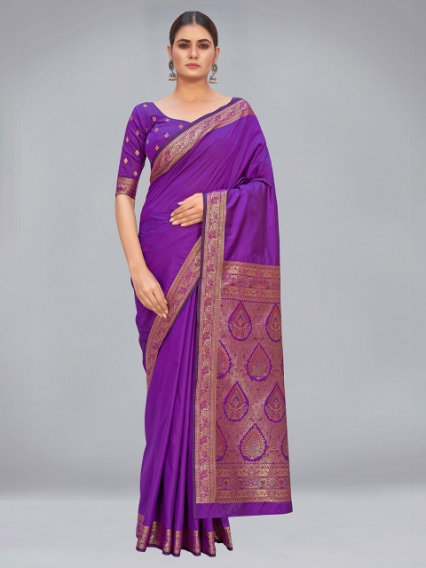 

MONJOLIKA FASHION Purple & Gold-Toned Woven Design Zari Silk Blend Banarasi Saree