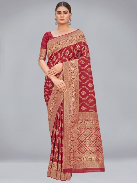 

MONJOLIKA FASHION Red & Gold-Toned Woven Design Silk Blend Banarasi Saree