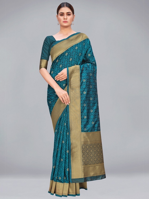 

MONJOLIKA FASHION Teal Woven Design Zari Silk Blend Banarasi Saree