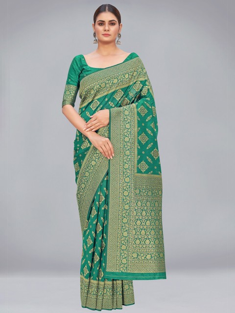 

MONJOLIKA FASHION Turquoise Blue Woven Design Zari Silk Blend Banarasi Saree
