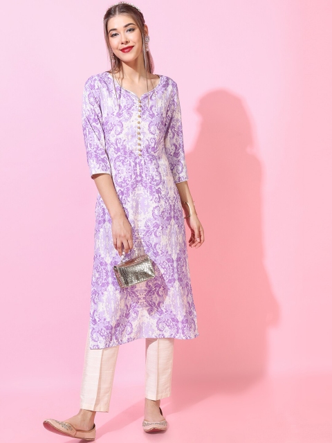 

Vishudh Women Purple Printed Pure Viscose Rayon Kurta