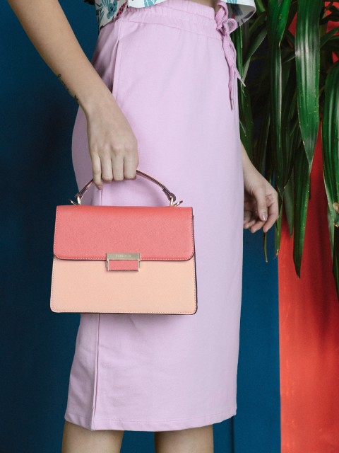 

Van Heusen Coral Red and Pink Colourblocked Structured Satchel