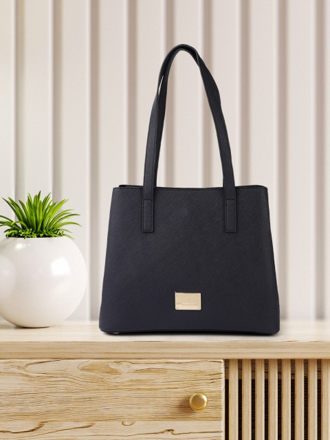 

Van Heusen Navy Blue Solid Structured Shoulder Bag