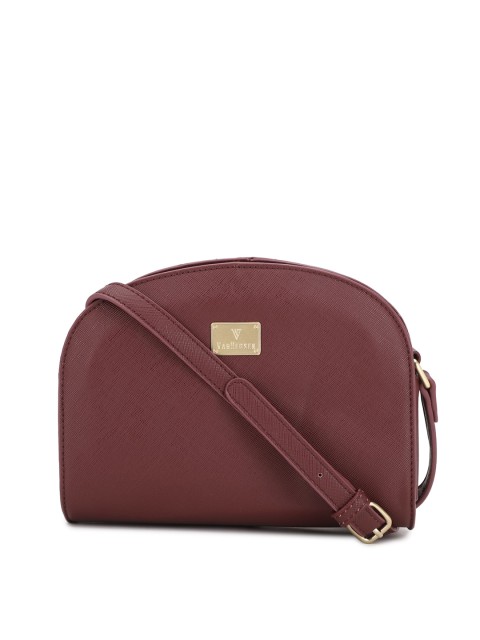 

Van Heusen Woman Maroon PU Structured Sling Bag with Applique