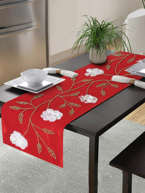 

Alina decor Red & White Floral Embroidered 6-Seater Table Runner