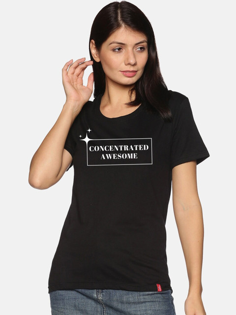 

NOT YET by us Women Black Typography Printed Cotton T-shirt