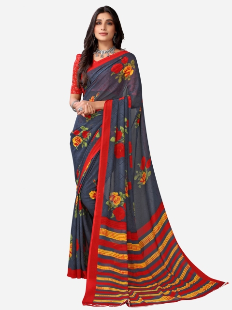 

KALINI Grey & Yellow Floral Saree