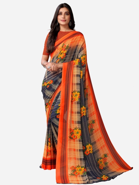 

KALINI Blue & Orange Floral Saree
