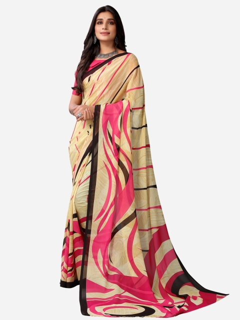 

KALINI Cream-Coloured & Pink Striped Saree
