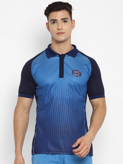 

HPS Sports Men Blue Striped Polo Collar T-shirt