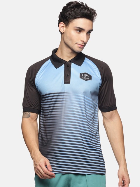 

HPS Sports Men Blue & Black Striped Polo Collar T-shirt