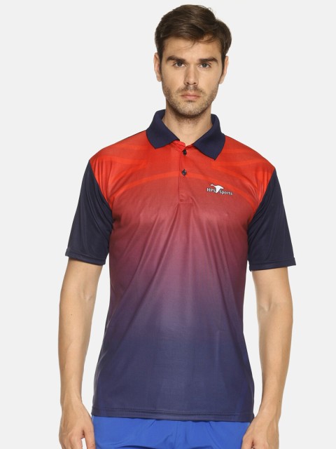 

HPS Sports Men Navy Blue & Red Colourblocked Polo Collar T-shirt