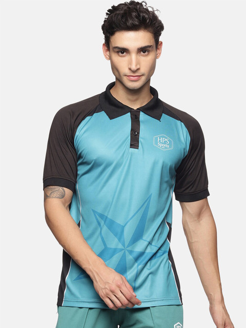 

HPS Sports Men Sea Green Abstract Polo Collar Running T-shirt