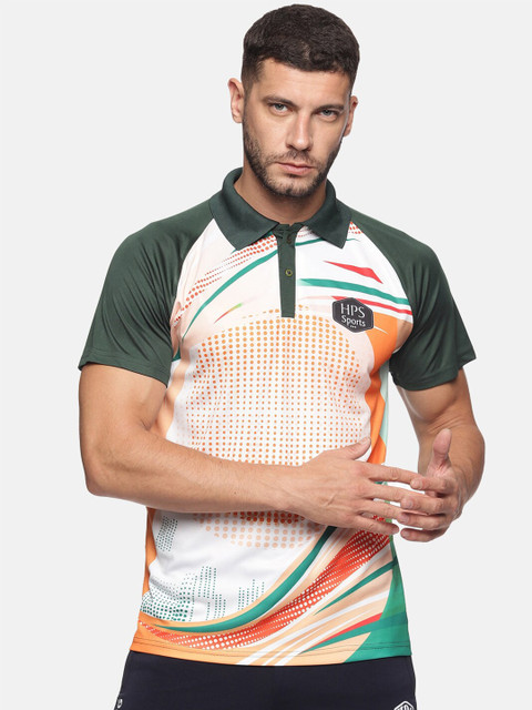 

HPS Sports Men Green & Multicoloured Printed Polo Collar T-shirt