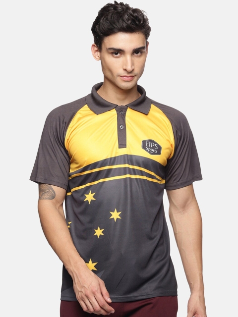 

HPS Sports Men Grey & Yellow Printed Polo Collar T-shirt