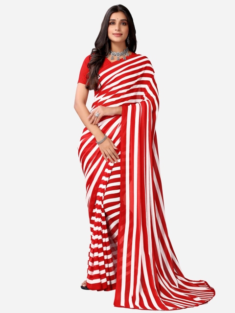 

KALINI Red & White Striped Leheriya Saree