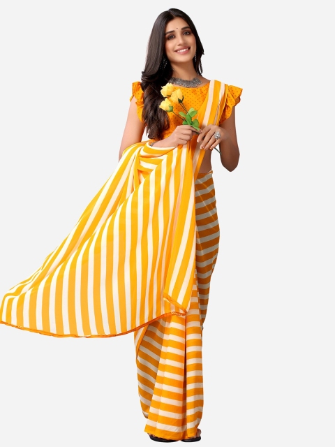 

KALINI Yellow & White Striped Leheriya Saree