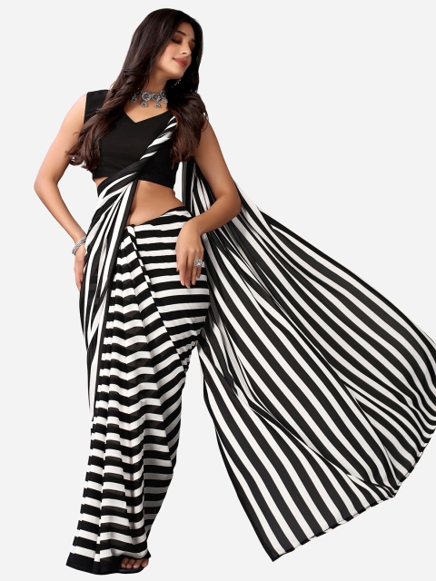 

KALINI Black & White Striped Saree