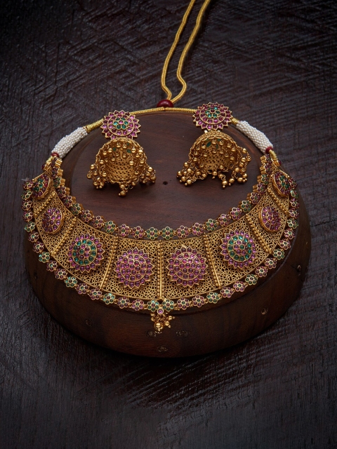 

Kushal's Fashion Jewellery Red Gold-Plated Antique Necklace