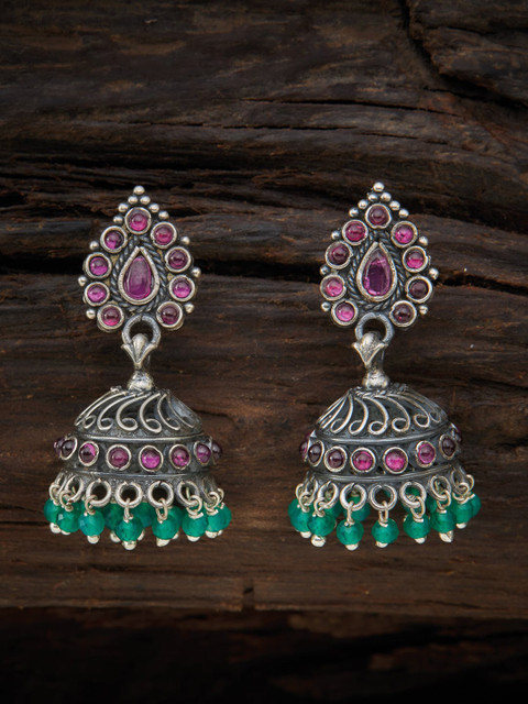 

Kushal's Fashion Jewellery Red Dome Shaped Jhumkas Earrings