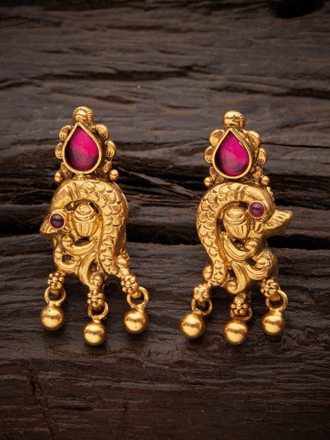 

Kushal's Fashion Jewellery Red Peacock Shaped Drop Earrings