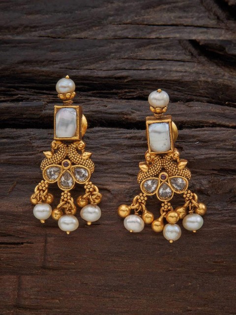 

Kushal's Fashion Jewellery White Peacock Shaped Drop Earrings