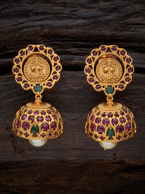 

Kushal's Fashion Jewellery Red Dome Shaped Jhumkas Earrings