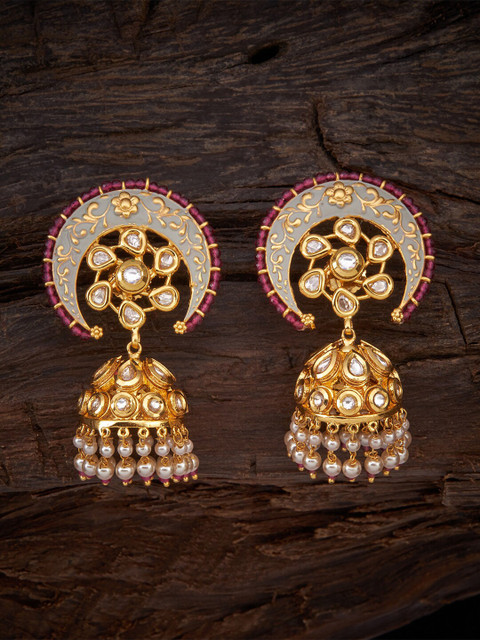 

Kushal's Fashion Jewellery White Crescent Shaped Jhumkas Earrings