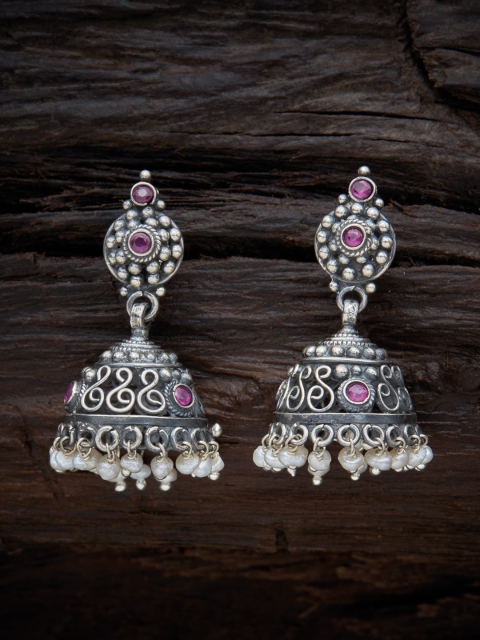 

Kushal's Fashion Jewellery Red Dome Shaped Jhumkas Earrings