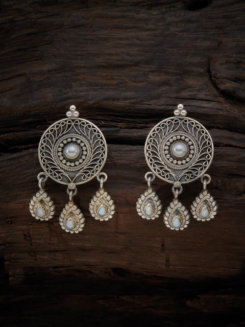 

Kushal's Fashion Jewellery Gold-Plated White Pearls Beaded Oxidised Drop Earrings