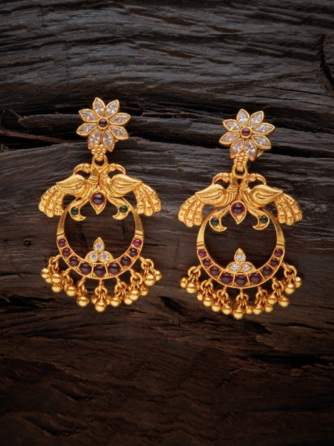 

Kushal's Fashion Jewellery Red & Gold Plated Crescent Shaped Drop Earrings