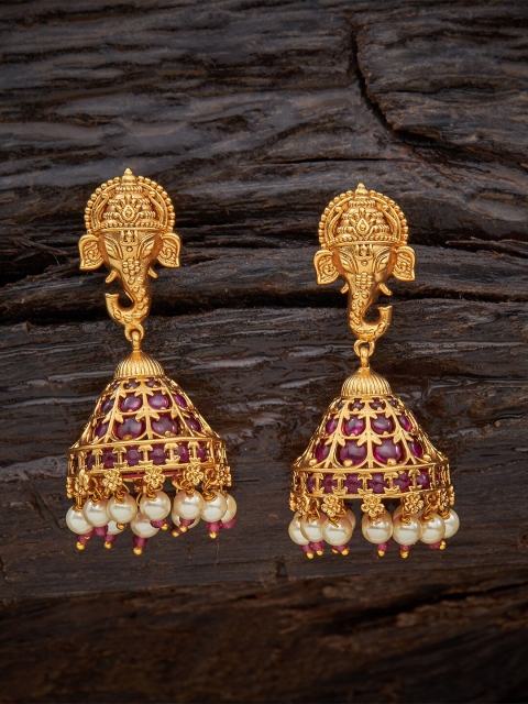 

Kushal's Fashion Jewellery Red Dome Shaped Jhumkas Earrings