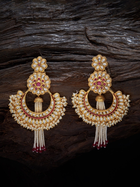 

Kushal's Fashion Jewellery Red & White Crescent Shaped Chandbalis Earrings