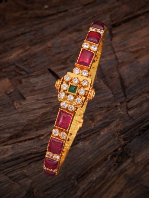 

Kushal's Fashion Jewellery Gold- Plated Red & Green Stone Studded Bangle