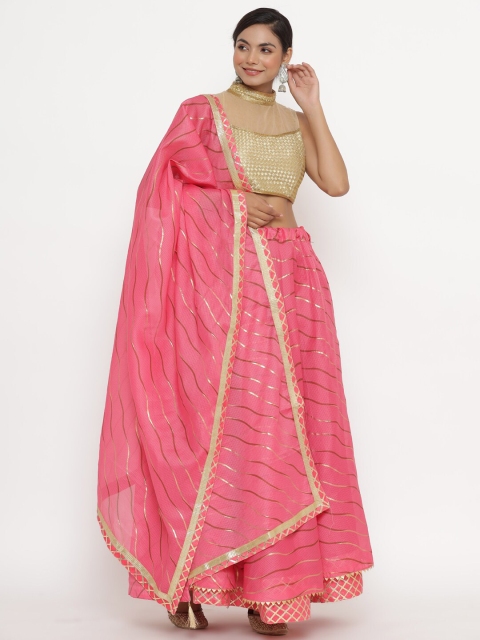 

Kesarya Pink & Gold-Toned Embellished Ready to Wear Lehenga & Unstitched Blouse With Dupatta