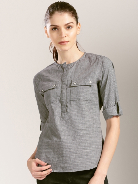

Harvard Women Grey Striped Shirt-Style Top