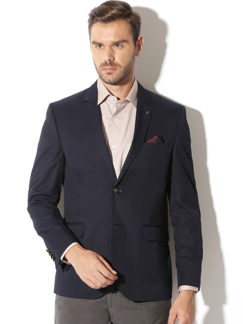 

Van Heusen Men Navy Blue Solid Single-Breasted Slim Fit Formal Blazer