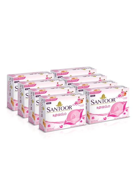 

Santoor Set of 8 RoseGlo Bathing Soap with Rose Water & Honey - 100 g each, White