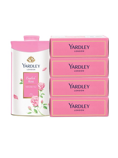 

YARDLEY LONDON Set of 4 English Rose Luxury Soaps with Perfumed Talc Powder - 100g each, White