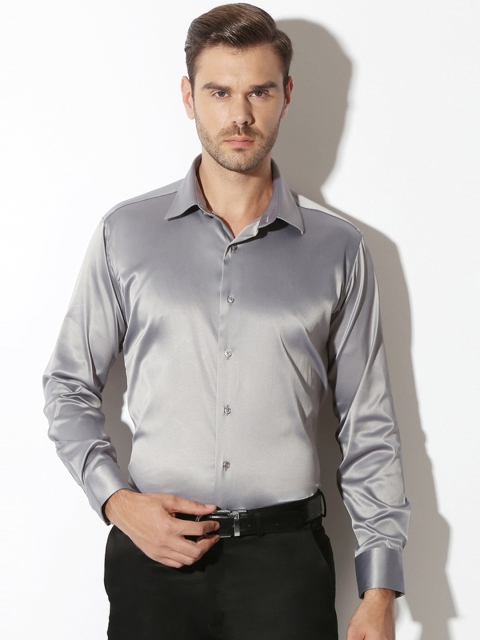 

V Dot by Van Heusen Men Grey Contemporary Fit Solid Formal Shirt