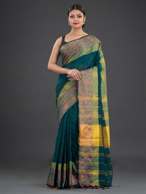 

Arhi Green & Gold-Toned Zari Pure Cotton Handwoven Saree