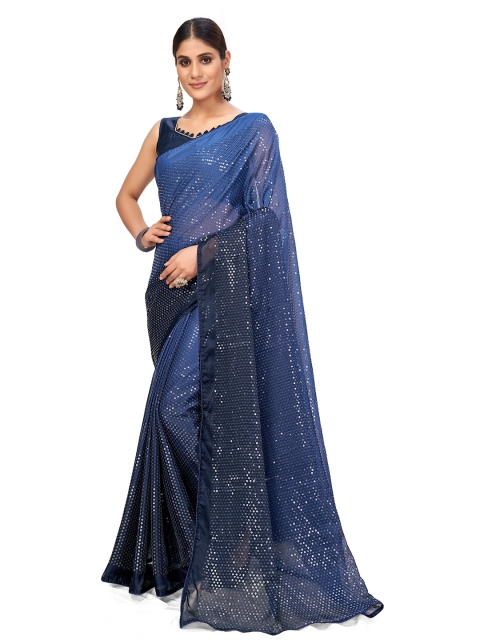 

SUTRAM Blue Embellished Sequinned Saree