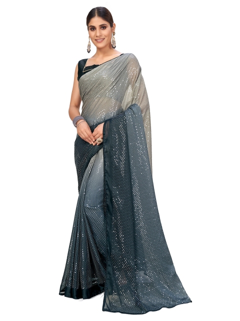 

SUTRAM Black & Grey Ombre Embroidered Saree