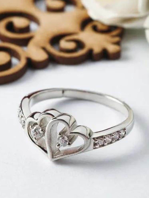 

SILBERRY 925 Sterling Silver Rhodium-Plated White CZ-Studded Finger Ring