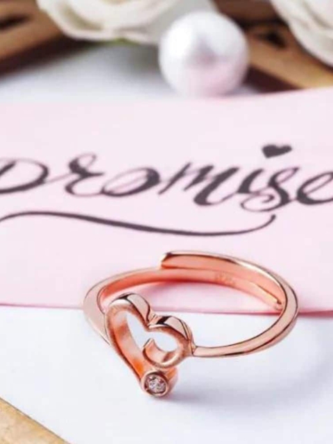 

SILBERRY Rose Gold-Plated White CZ Studded Adjustable Finger Ring